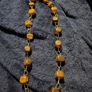 Vintage 60s Boho Chic Wood And Brass Necklace 24" Great Eclectic Piece